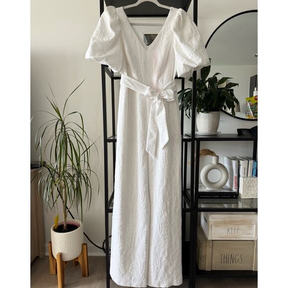 Lilly Pulitzer Kirrabelle Resort White Short Puff Sleeves Wide Leg Jumpsuit 4 - Picture 3 of 13